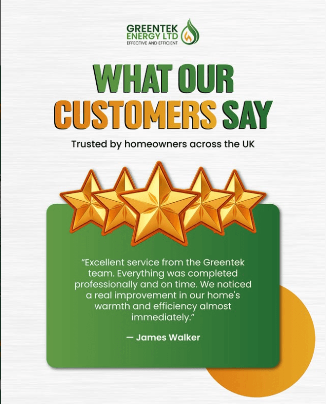 Greentek customer feedback post showing a five star homeowner review