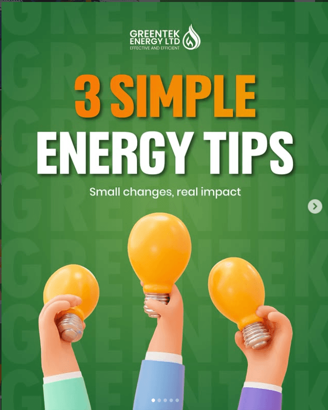 Greentek post showing three simple energy tips for UK homeowners